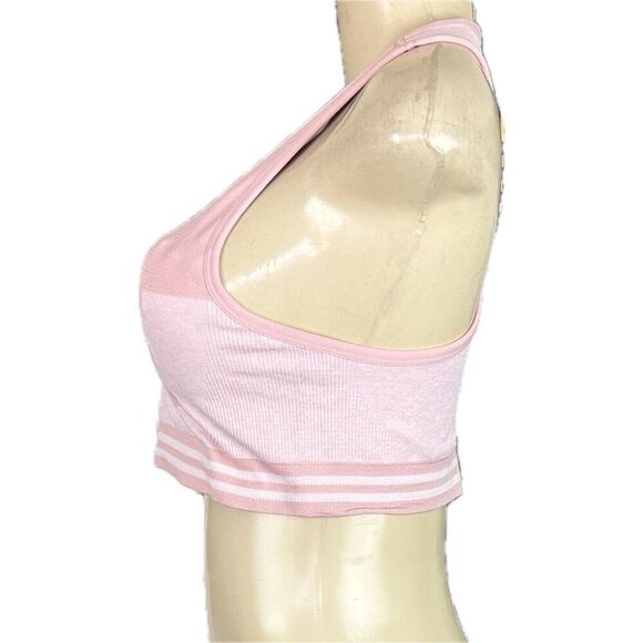 Bebe Sport L Pink Logo Ribbed 4 Way Stretch Removable Pads Racerback Sports Bra - Picture 5 of 6